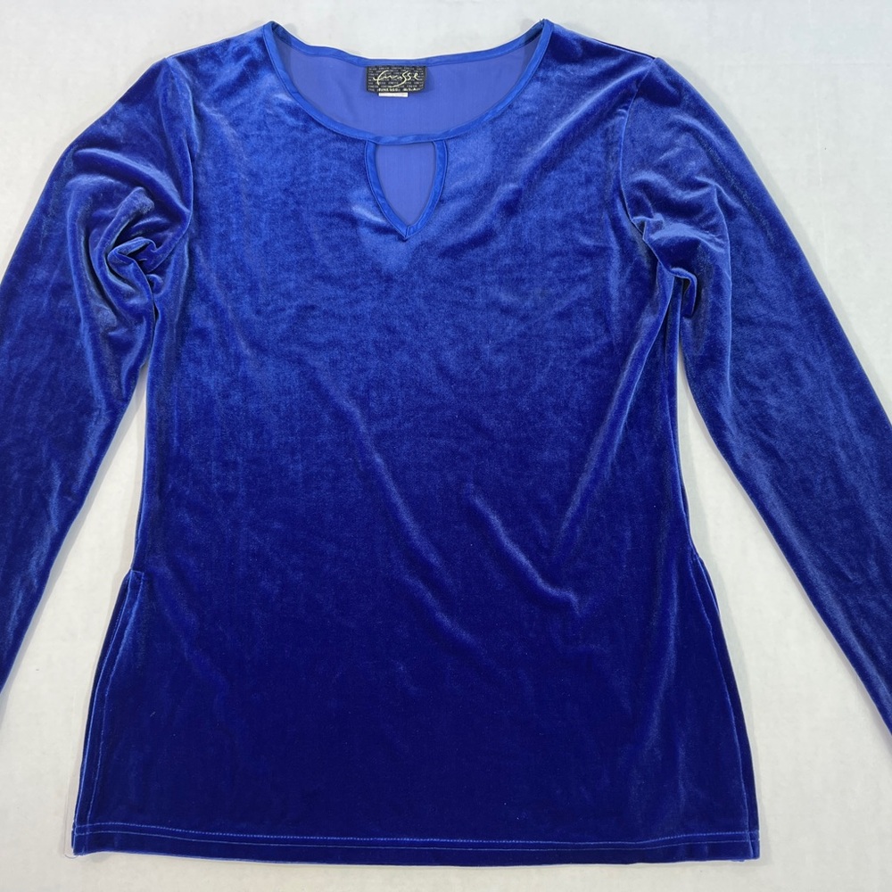 Vintage Finesse Blue Long Sleeve Velvet Blouse Size M